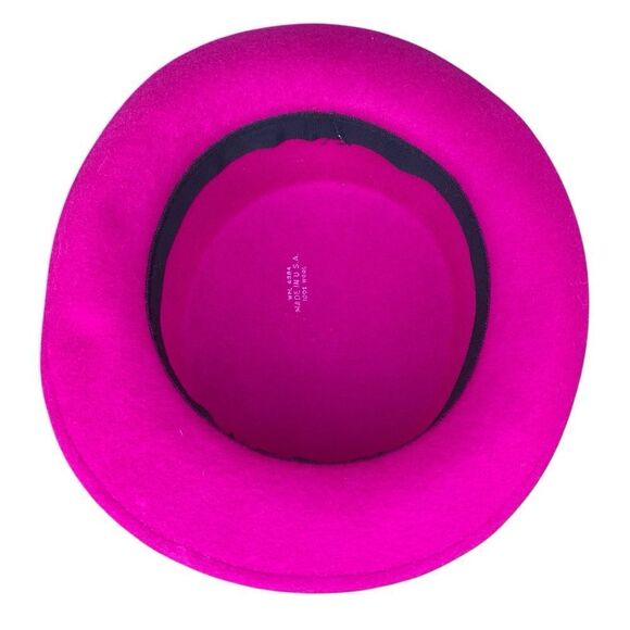 Vintage Fuchsia Pink Hat WPL 4384 100% Wool USA w/Black Bow Band Derby - Picture 5 of 6